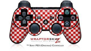 Sony PS3 Controller Decal Style Skin   Checkered Canvas Red and White: Video Games