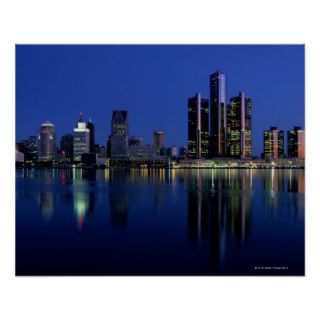 Detroit Skyline at Night Poster