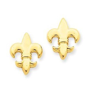 14k Gold Small Fleur De Lis Earring: Stud Earrings: Jewelry