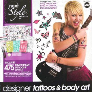 next STYLE FASHION ART Designer Tattoos & Body Art Kit (Includes 475 Temporary Body Tattoos & Jewels, Stencils & Markers): Toys & Games