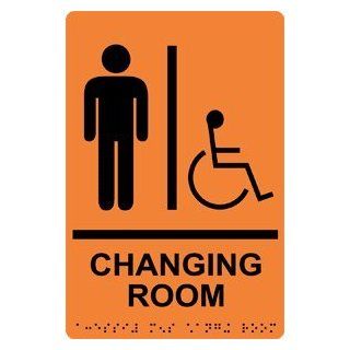 ADA Mens Changing Room Braille Sign RRE 14779 BLKonORNG Wayfinding  Business And Store Signs 