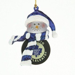Toronto Maple Leafs Striped Snowman Puck Ornaments   Set Of 4   Sports Fan Hanging Ornaments