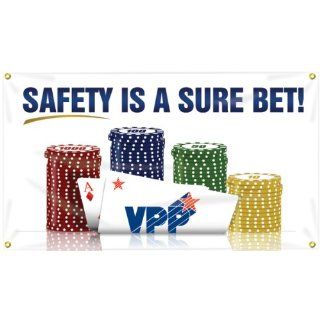 Accuform Signs MBR477 Reinforced Vinyl Motivational VPP Banner "SAFETY IS A SURE BET!" with Metal Grommets, 28" Width x 4' Length: Industrial Warning Signs: Industrial & Scientific