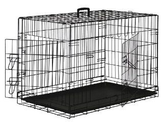 Premium Folding Black Dog Crate w/ Divider & ABS Tray Pan   Double Door   20" Length : Pet Crates : Pet Supplies