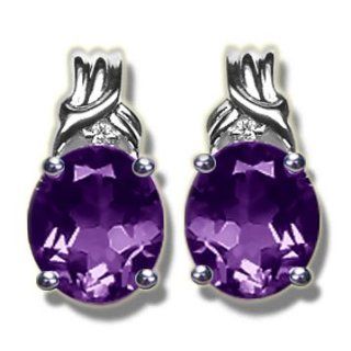 .025 ct 10X8 Oval Amethyst White Gold Earring: Jewelry