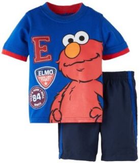 Sesame Street Baby Boys Infant Elmo Patchwork Short Set, Blue, 12 Months: Clothing