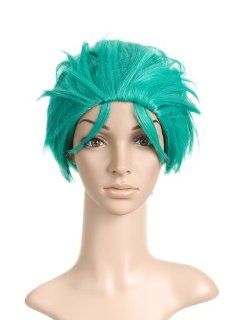 Aqua Green Slick Back Short Length Cosplay Costume Wig: Toys & Games