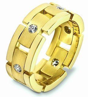 Designer 18 Karat Yellow Gold Link Style Unique Diamond Wedding Band Ring: Dora Rings: Jewelry