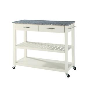 Crosley 42 in. Solid Granite Top Kitchen Island Cart with Optional Stool Storage in White KF30053WH