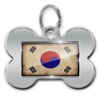 Dog Bone Pet ID Tag "South Korea Flag with a vintage look"   Neonblond : Pet Identification Tags : Pet Supplies