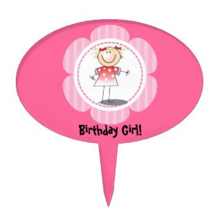 Happy Stick Girl Birthday Cake Topper Personalized