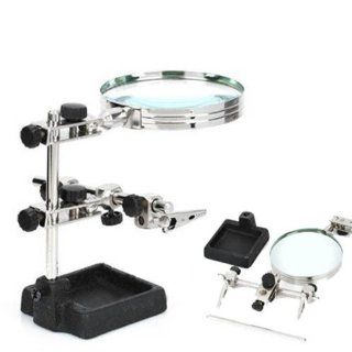 Grandindex Third Hand Soldering Iron Stand Helping Magnifier Glass Workstation Light Magnifier #508 : Office Products