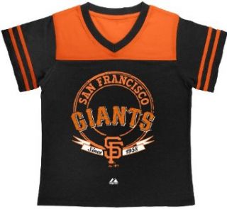 MLB San Francisco Giants Girls Brushback Fashion Top By Majestic (TRUE BLACK/ VERMILLION ORANGE, LARGE) : Sports Fan T Shirts : Sports & Outdoors