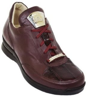 Fennix Italy 3230 Genuine Alligator / Nappa Leather Sneakers With Silver Fennix Badge (8.5, Wine) Shoes