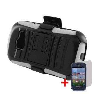SAMSUNG GALAXY CENTURA S738C BLACK WHITE BELT CLIP HOLSTER CASE HYBRID KICKSTAND COVER + SCREEN PROTECTOR from [ACCESSORY ARENA]: Cell Phones & Accessories