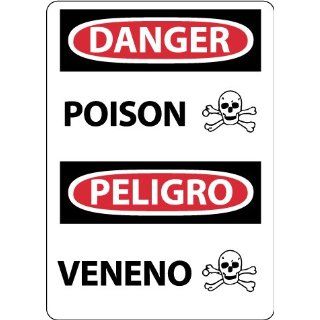 NMC ESD691RB Bilingual OSHA Sign, Legend "DANGER   POISON" with Graphic, 10" Length x 14" Height, Rigid Plastic, Black/Red on White Industrial Warning Signs