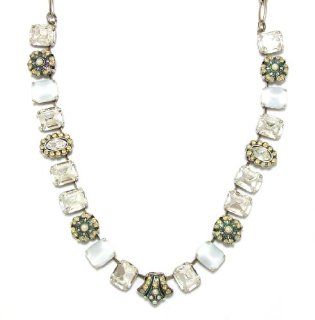 Mariana Antique Silver Plated "Magnolia" Collection Choker Necklace with Rectangle and Oval Large Crystals with Clear Crystal, White Alabaster and Sand Opal Swarovski Crystals: Mariana: Jewelry