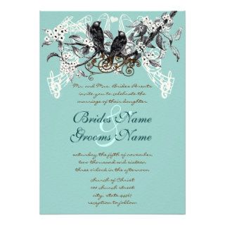 Vintage Love Birds Blue Branch Wedding Personalized Invitations