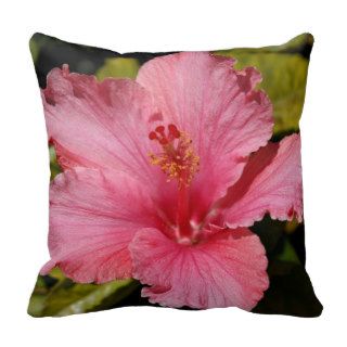Hibiscus: Pink Hibiscus Tropical Flower Throw Pillow