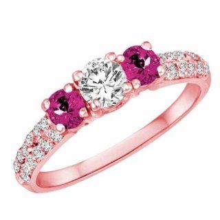DivaDiamonds C6210PSDPSR6:10K Rose Gold Round 3 Stone Diamond and Pink Sapphire Engagement Ring with Double Row Pave Set Shank, 1.15 cttw, Size 6: Diva Diamonds: Everything Else