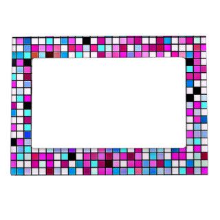 Black, White And Pastels Square Tiles Pattern Magnetic Frame