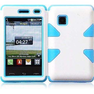 Importer520 Dynamic Hybrid Tuff Hard Case Snap On Phone Silicone Cover Case For LG 840G LG840G TracFone, StraightTalk, Net (White / Baby Blue): Cell Phones & Accessories