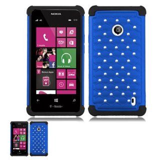 Nokia Lumia 521 Blue And Black Studded Diamond Rhinestone Bling Hybrid Protector Cover Case: Cell Phones & Accessories