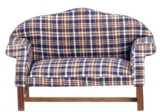 Dollhouse Miniature 112 Scale Dark Plaid and Walnut Settee T6792 Toys & Games