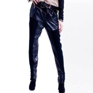 Meilaier Women's Legging Casual Leather Skinny Harem Pants Trousers Black at  Womens Clothing store: