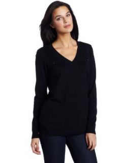 525 America Women's V Neck Tunic Sweater, Black, X Small at  Womens Clothing store