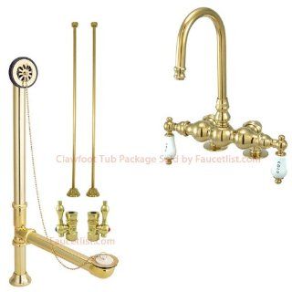 Polished Brass Deck Mount Clawfoot Tub Faucet Package Supply Lines & Drain CC95T2system   Bathtub Faucets  