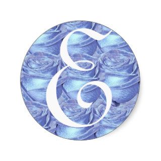 Monogram Letter E Blue Roses Sticker