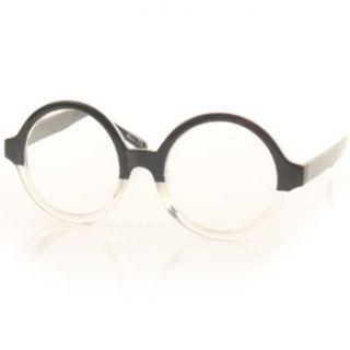 Unisex Big Circle Round Reading Glasses Eyeglasses Clear Lens Black Clear +2.25: Clothing