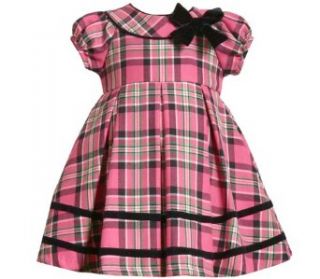 Bonnie Jean Baby/Infant 12M 24M FUCHSIA PINK BLACK PLAID PLEAT FRONT BOW SHOULDER Special Occasion Wedding Flower Girl Party Dress 24M BNJ 2958B B12958: Clothing