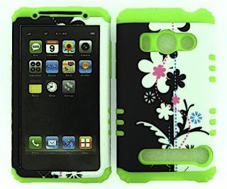 HTC EVO 4G A9292 BLACK WHITE FLOWERS HEAVY DUTY CASE + LIME GREEN GEL SKIN SNAP ON PROTECTOR ACCESSORY: Cell Phones & Accessories