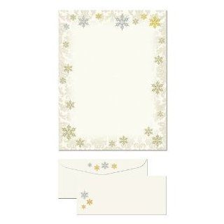 100 Gold and Silver Foil Flakes Letterhead Sheets and 100 Coordinating Envelopes 