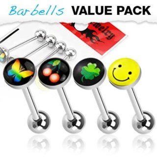 4 Pcs Value Pack of Assorted Logo 316L Surgical Stainless Steel Barbell with Logo Ball   14 GA Thick   5/8" Long (7mm Ball): Body Piercing Barbells: Jewelry