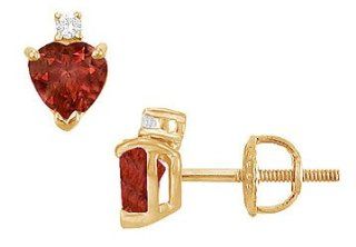 Fine Jewelry Vault SCERHT600GRY Diamond and Garnet Stud Earrings   14K Yellow Gold   2.04 CT TGW: Fine Jewelry Vault: Jewelry