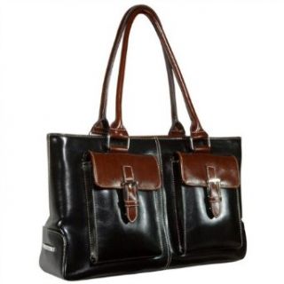 La Philipe Women's Black/Brown Synthetic Leather Dual Handle Satchel Bag: Clothing