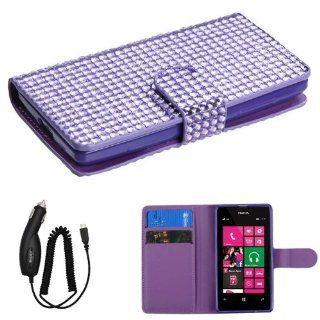 NOKIA LUMIA 521 PURPLE DIAMOND BLING FLIP COVER WALLET ID CASE + FREE CAR CHARGER from [ACCESSORY ARENA] Cell Phones & Accessories