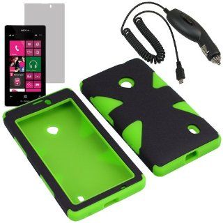 BW Dynamic Protector Hard Shield Snap On Case for T Mobile, AT&T, MetroPCS Nokia Lumia 521 520 + Fitted Screen Protector + Car Charger Neon Green: Cell Phones & Accessories