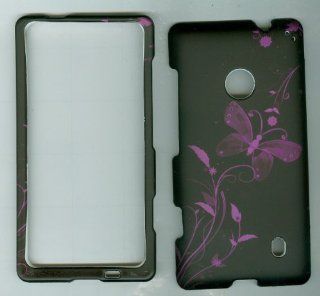 Black Purple Butterfly Faceplate Hard Case Protector for Nokia Lumia 521 520 Cell Phones & Accessories