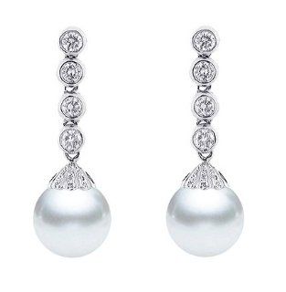 PremiumPearl 10 11mm AAA Quality South Sea Pearl Earrings 18k White Gold: Jewelry