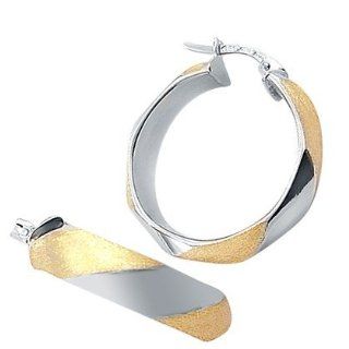 Hoop Earrings 14k Yellow White Gold Two Tone 1.25 inch: Jewel Tie: Jewelry