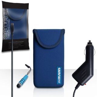 Nokia Lumia 525 Case Blue Neoprene Pouch Cover With Caseflex Logo And Mini Stylus Pen / Car Charger: Cell Phones & Accessories