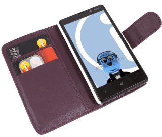 iTALKonline PURPLE Executive Wallet Case Cover Skin Cover with Credit / Business Card Holder For Nokia Lumia 820: Cell Phones & Accessories