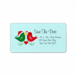 Christmas Lovebirds Save The Date Label