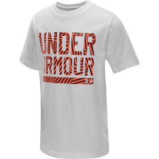 UNDER ARMOUR Boys Script Short Sleeve T Shirt   Size: Medium, White/orange