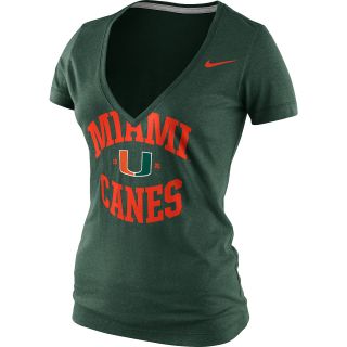 NIKE Womens Miami Hurricanes School Tribute Tri Blend V Neck T Shirt   Size