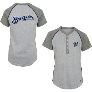 adidas Youth Milwaukee Brewers Base Hit Henley Short Sleeve T Shirt   Size:
